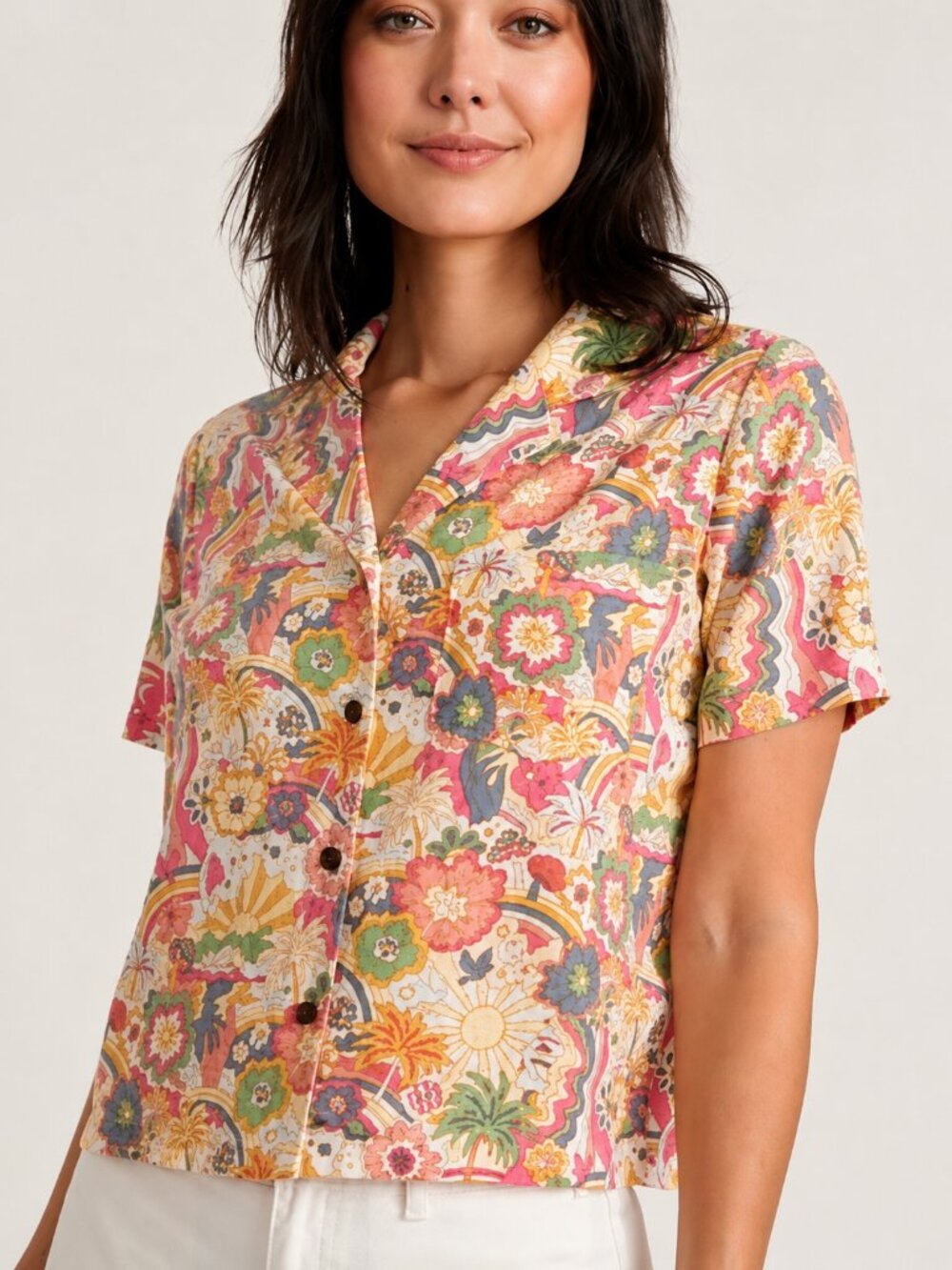 Marine Layer Lucy Resort Camp Hemp Shirt Retro 70s Groovy Print SZ XL Festival